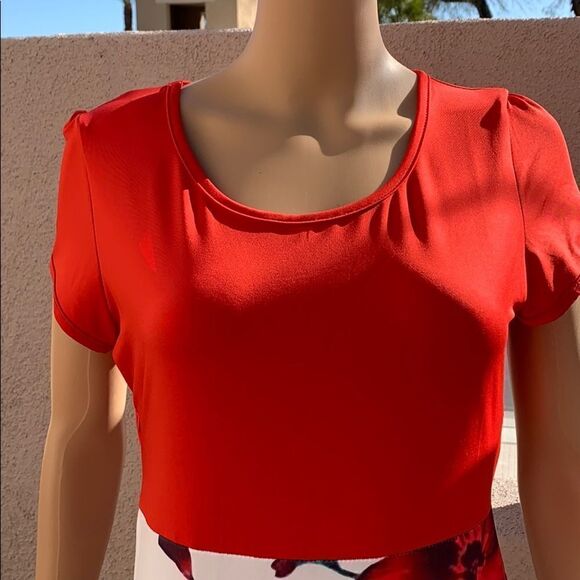 Women’s Large Scoop Neck Short Sleeve Spring Maxi Dress White Red Green Floral - Picture 3 of 10